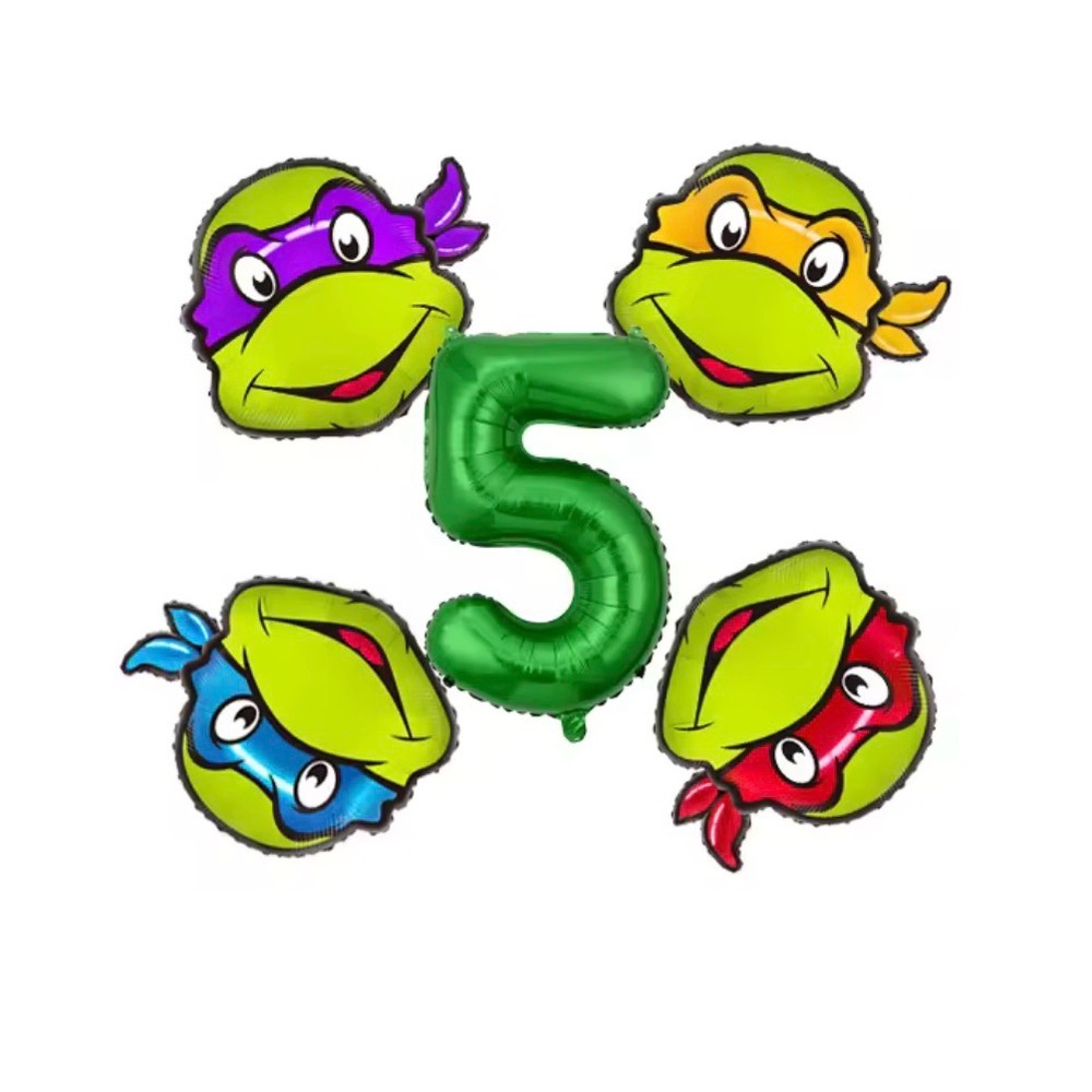 New 5th Birthday Teenage Mutant Ninja Turtles Foil Balloon Set w/ Green Number 5